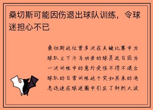桑切斯可能因伤退出球队训练，令球迷担心不已